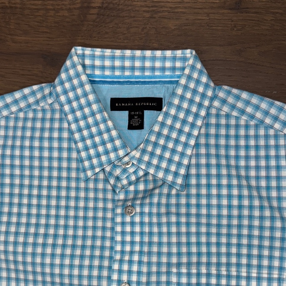 Banana Republic Aqua and White Plaid Shirt - Picture 3 of 8